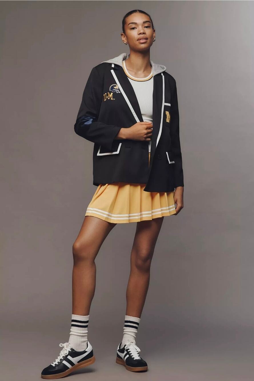 NWT The Wild Collective x Anthropologie NCAA Michigan Piped Blazer. S. Ret. $198